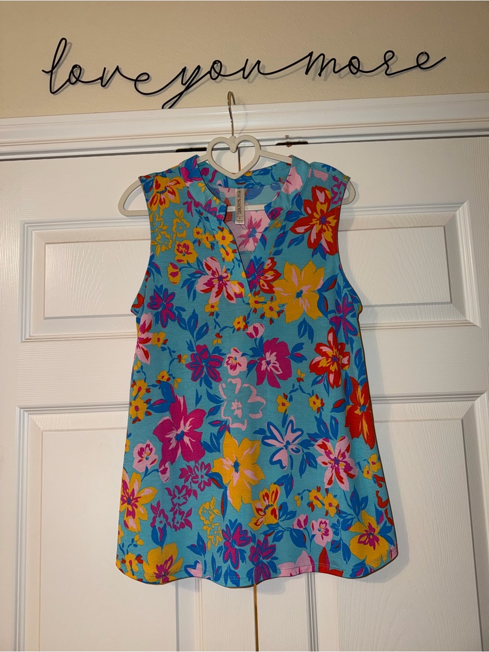 Dear Scarlett Bright Floral Sleeveless V-Neck Blouse - Turquoise Multi